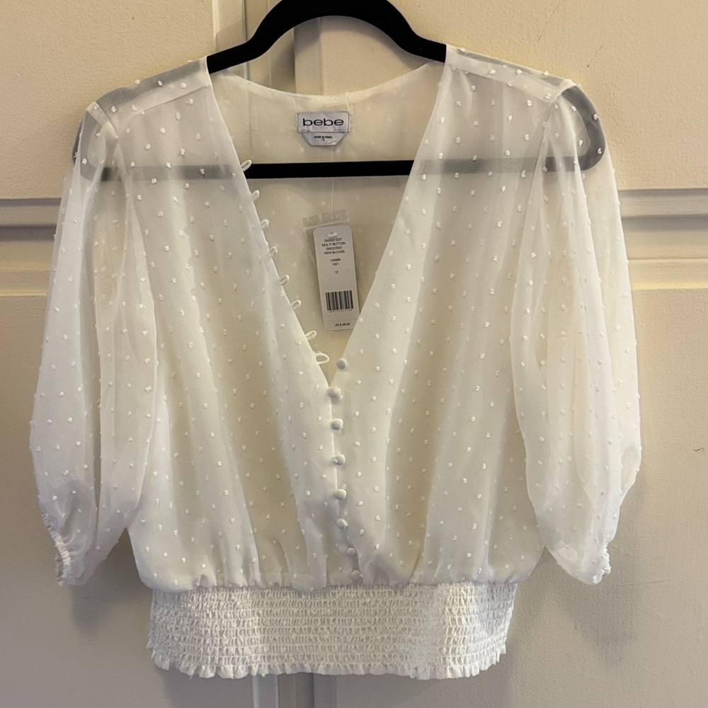 Bebe Ivory Sheer Button-Down Blouse